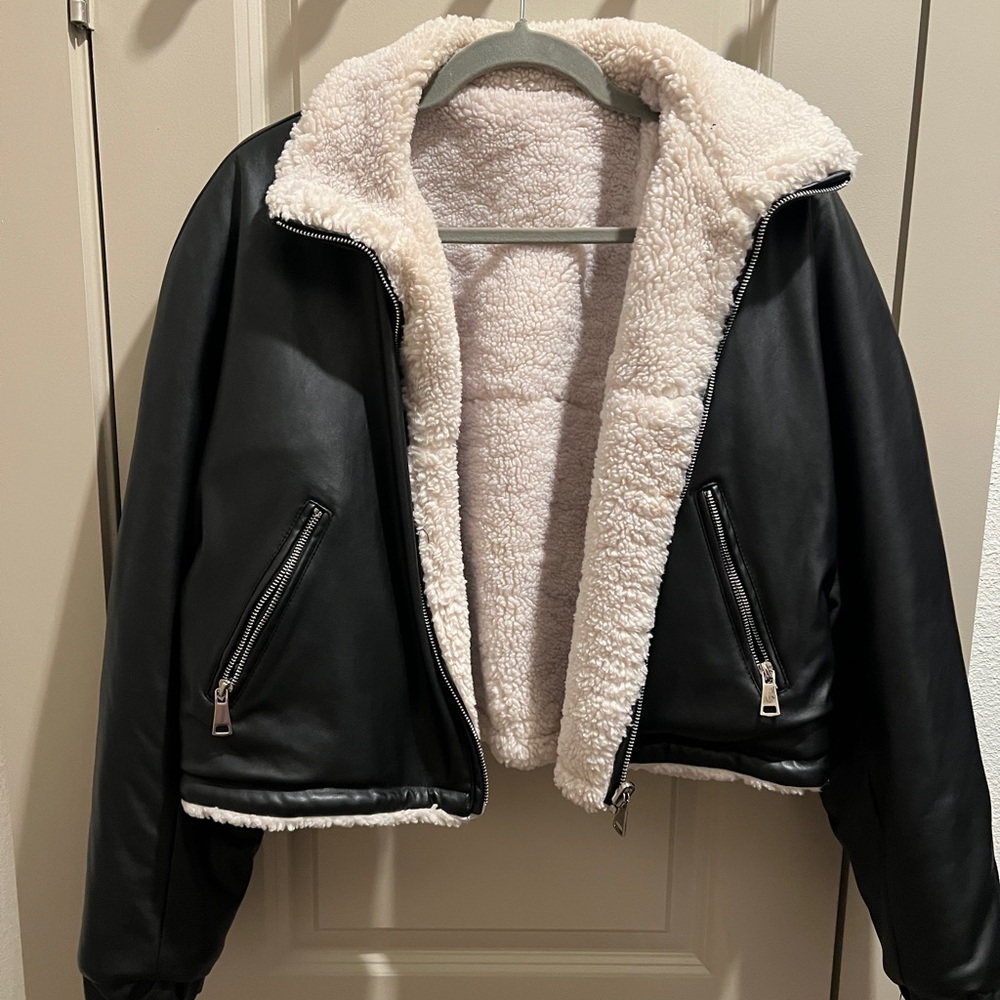 SHEIN Black and Cream Teddy Jacket